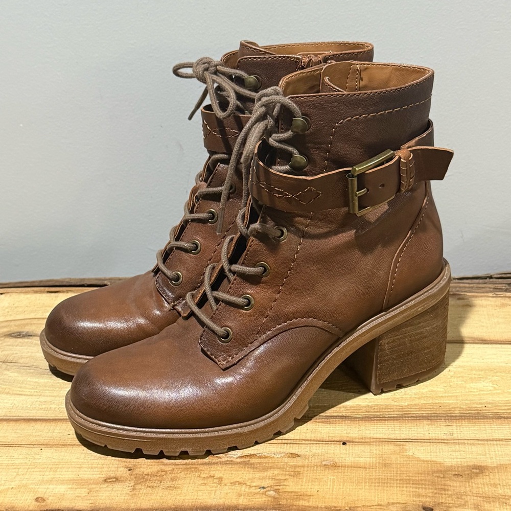 ZODIAC Gemma Leather Size Zip Lace Up Combat Riding Boot 8.5 B17B - Picture 2 of 11